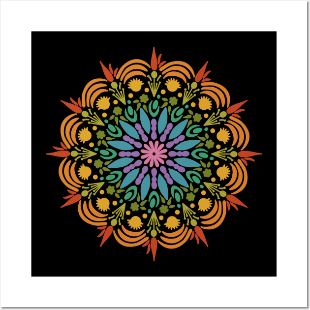 Rainbow Floral Mandala Wall Art by Slightly Unhinged